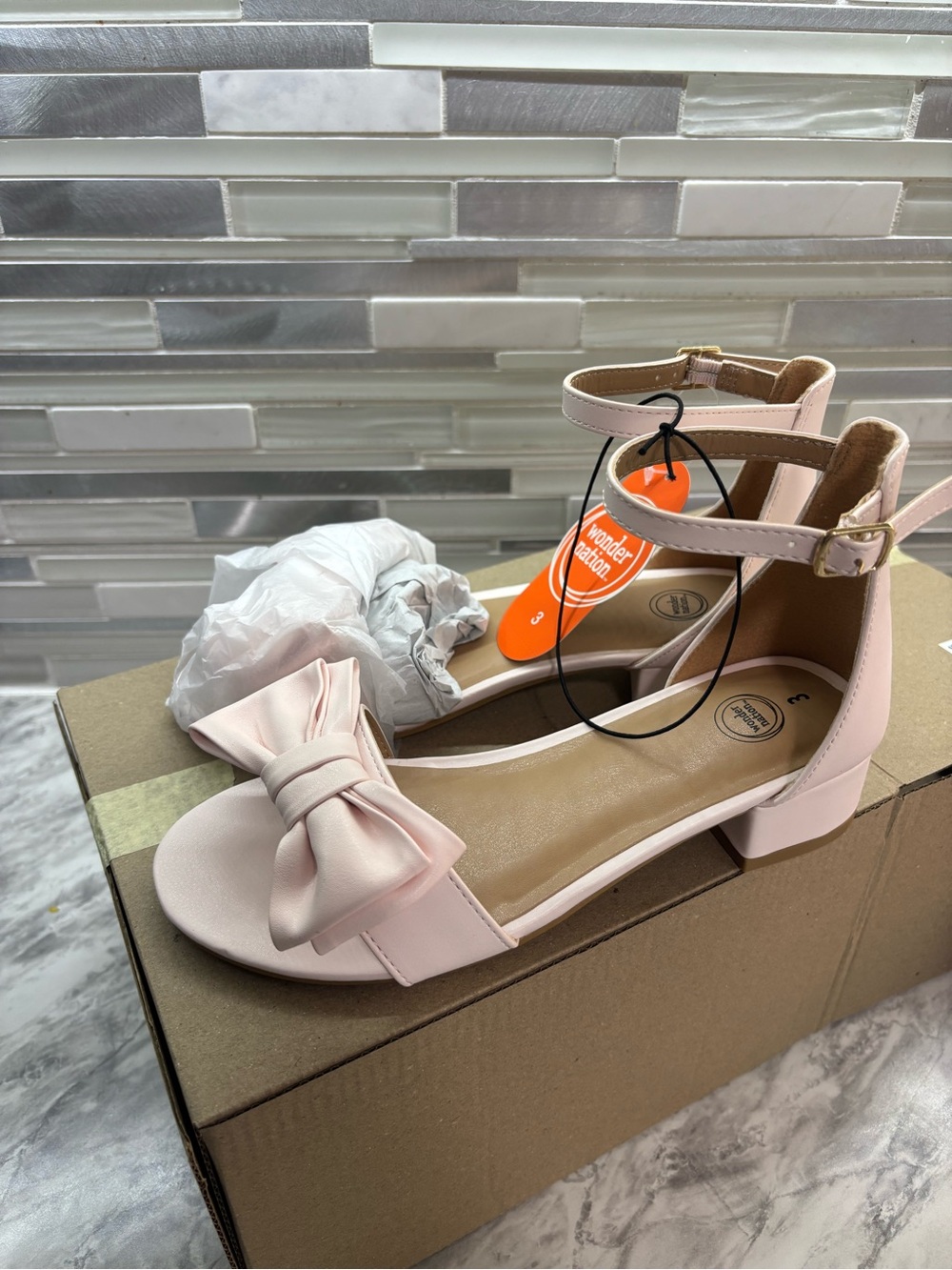 wonder nation Pink Bow Ankle-Strap Sandals